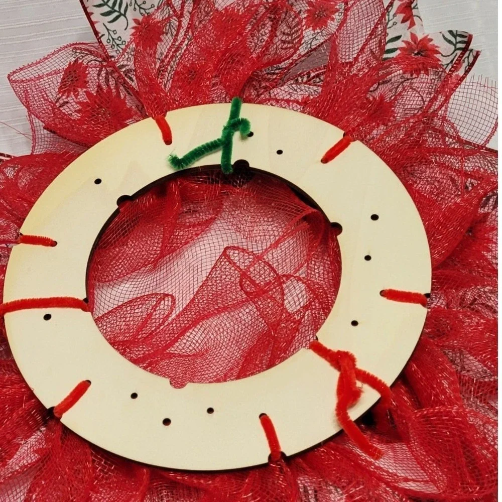 Poinsettia Red Christmas Wreath Pancake Frame Floral festive holiday decor