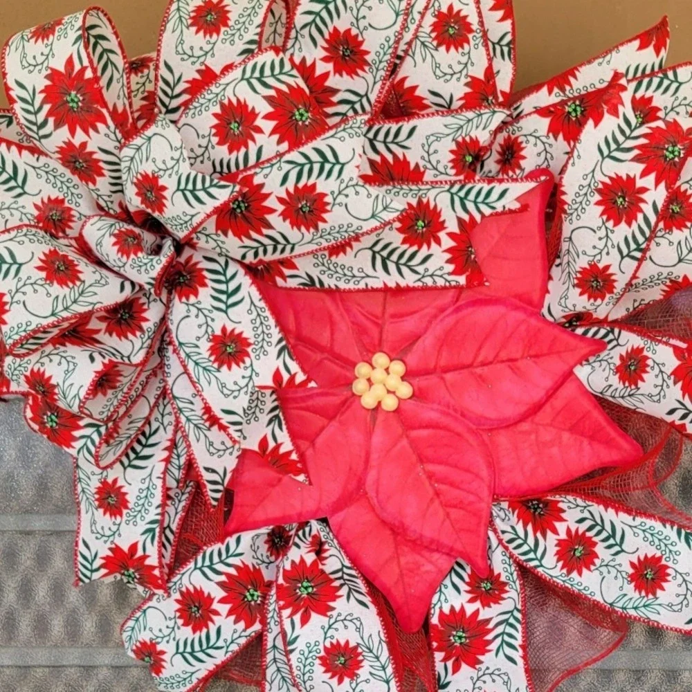 Poinsettia Red Christmas Wreath Pancake Frame Floral festive holiday decor