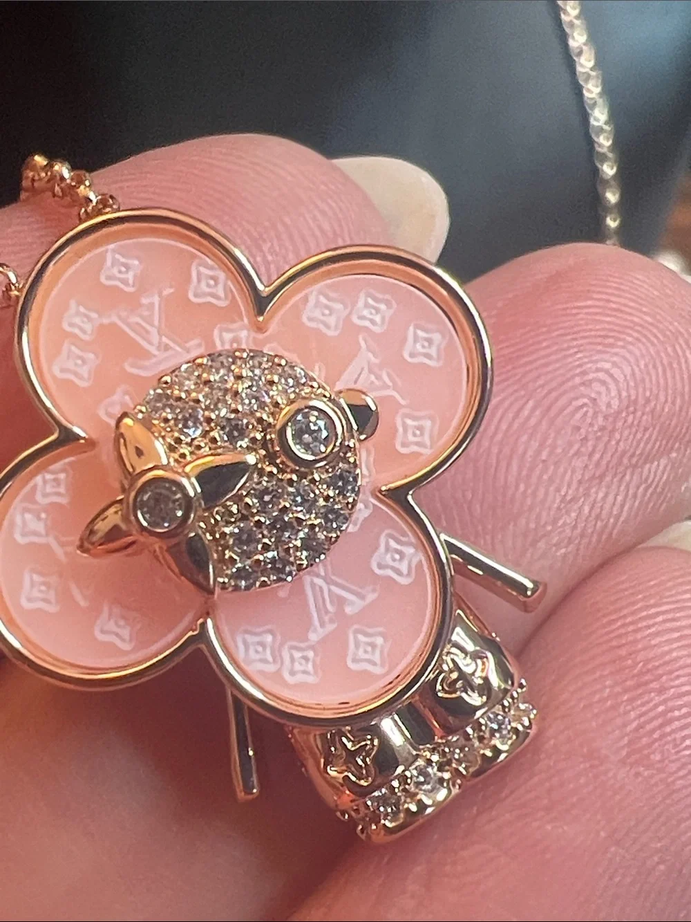 Rose Gold Pink Flower Pendant Necklace