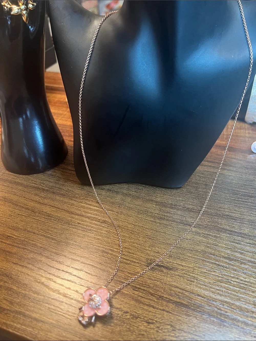 Rose Gold Pink Flower Pendant Necklace