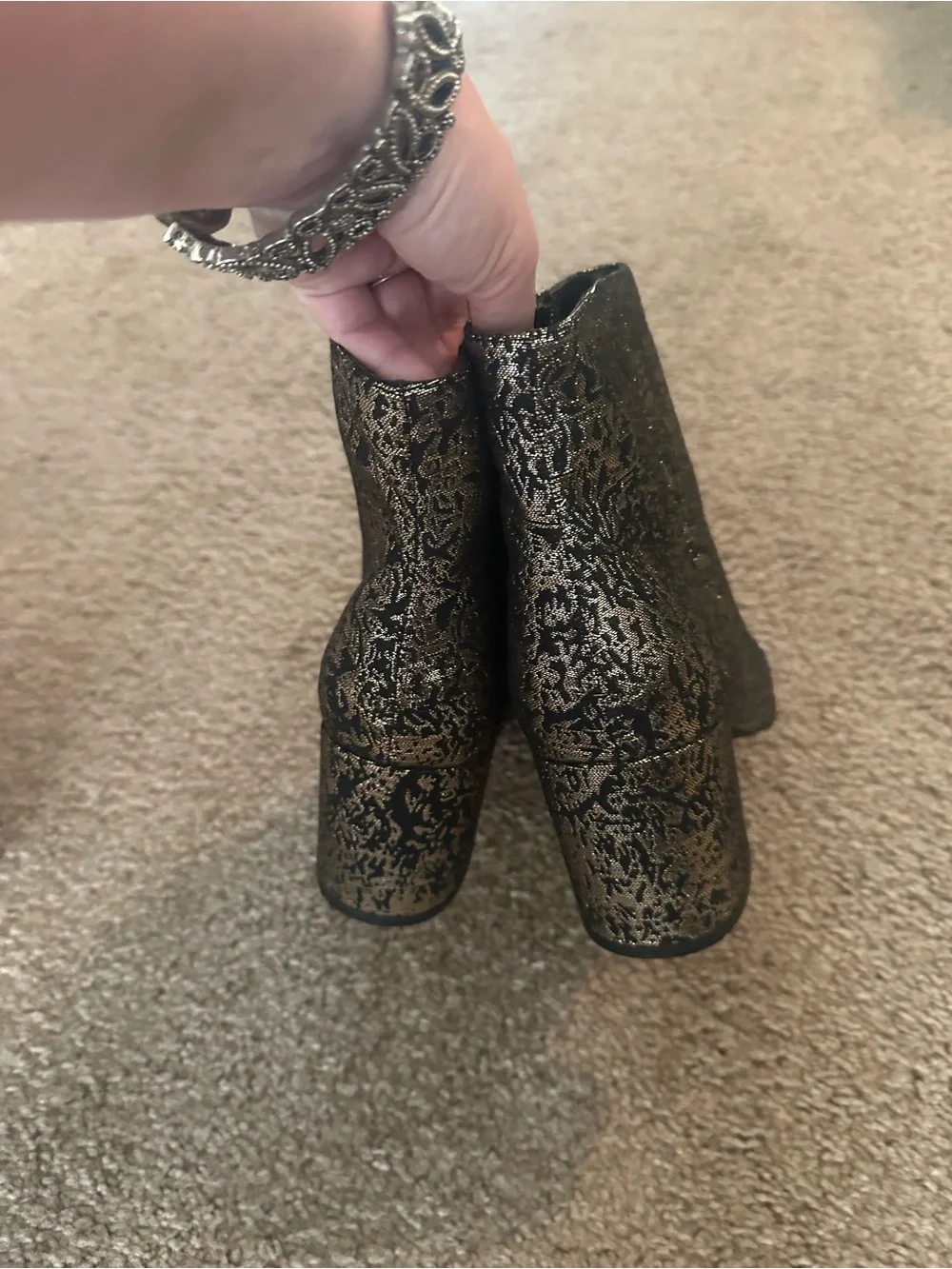 Indigo Black and Gold Patterned Ankle Boots