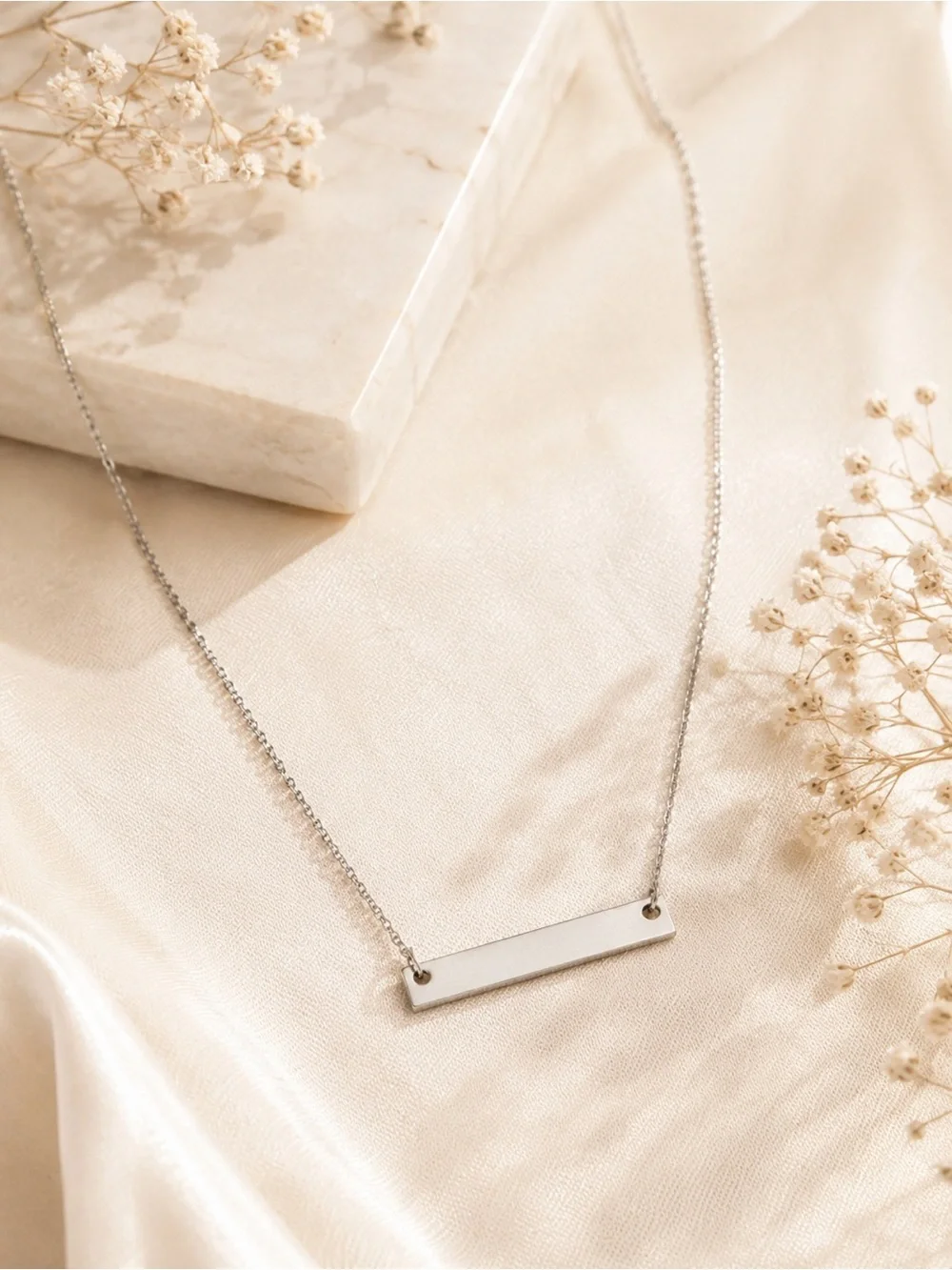 Minimalist Silver Tone Bar Necklace | Layering Necklace Blank Plate Necklace