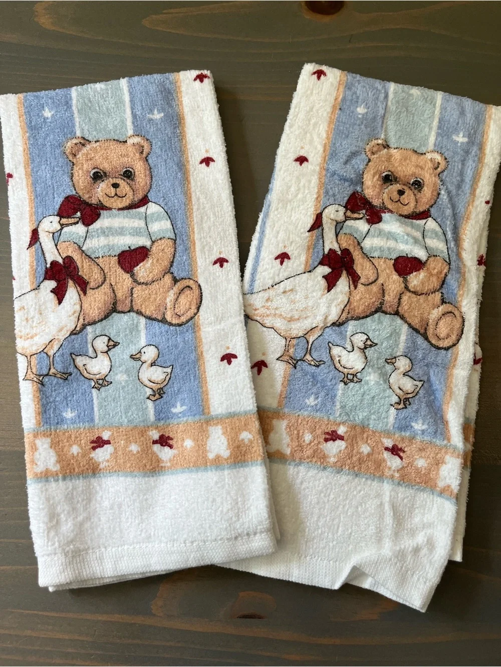 80s 90s Country Cottagecore Style Hand Towels Set of 2 Geese Bear NOS Vintage