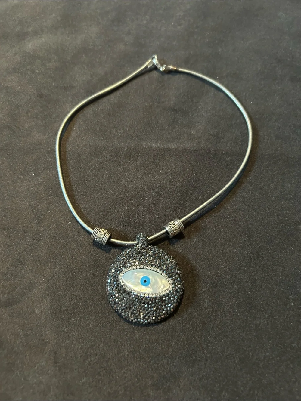 Evil Eye Pavé Pendant Necklace in Black and Blue rhinestone choker