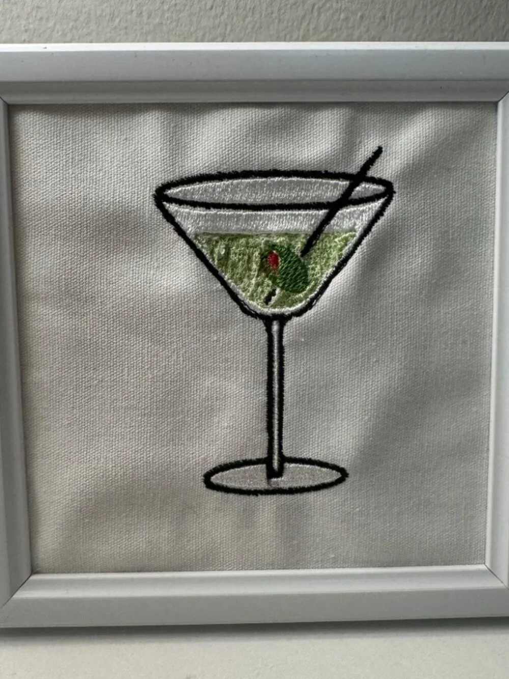 Handmade Martini Glass Embroidered Picture Frame Decor | Bar Cocktail Wall Art