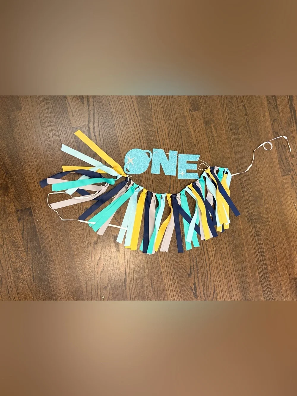 One First Birthday Blue and Teal Ribbon Banner - Home Party Supplies