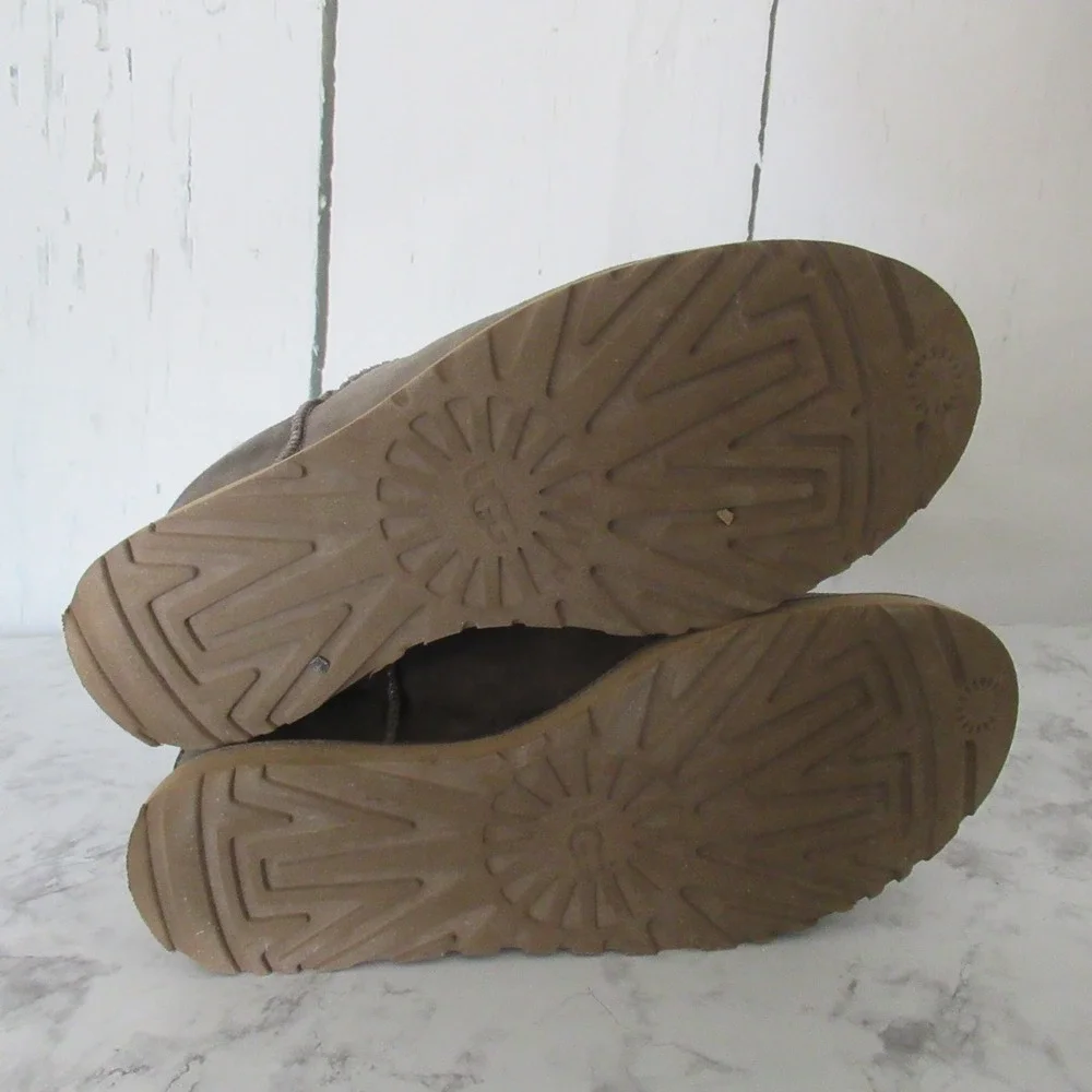 Ugg Boots 9 Gray Suede Classic Femme‎ Mini Hidden Wedge Ankle Leather Shearling