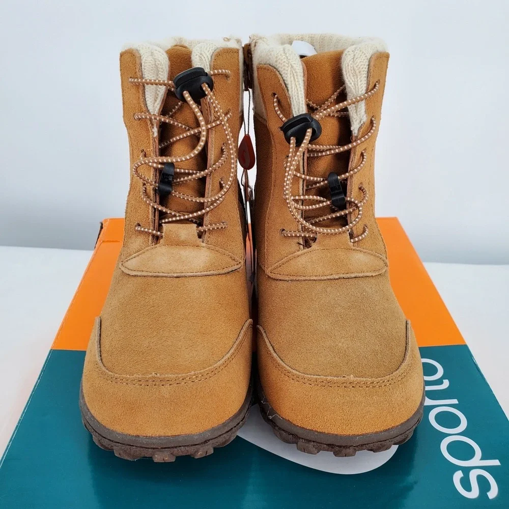 Sporto Womens 8.5 M Boho Water Resistant Suede Lace-Up Zip‎ Ankle Boot Camel New