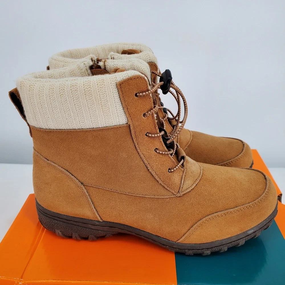 Sporto Womens 8.5 M Boho Water Resistant Suede Lace-Up Zip‎ Ankle Boot Camel New