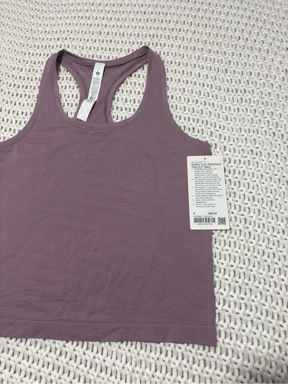 lululemon lavender lux swiftly tech racerback tank 2.0 *race size 8
