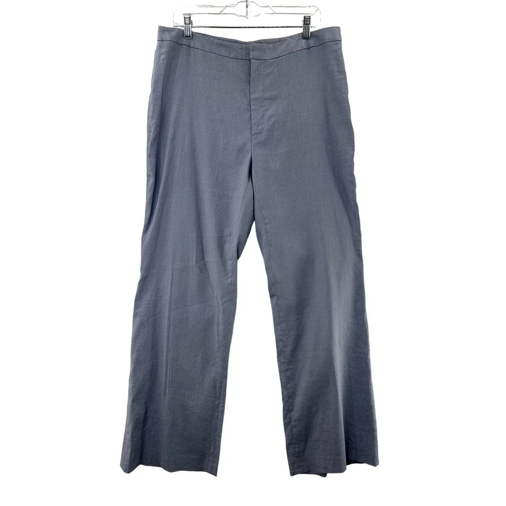 Banana Republic Wide Leg Pants Womens 14 Blue Excellent Linen Blend Stretch