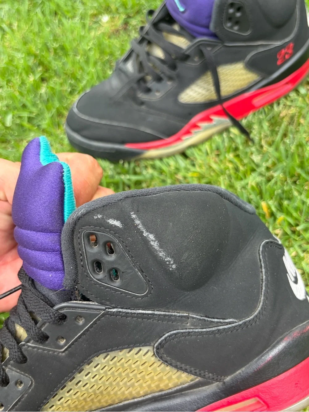 Nike Air Jordan Retro 5 Top 3 Fire Red Metallic Grape Sneakers size 10