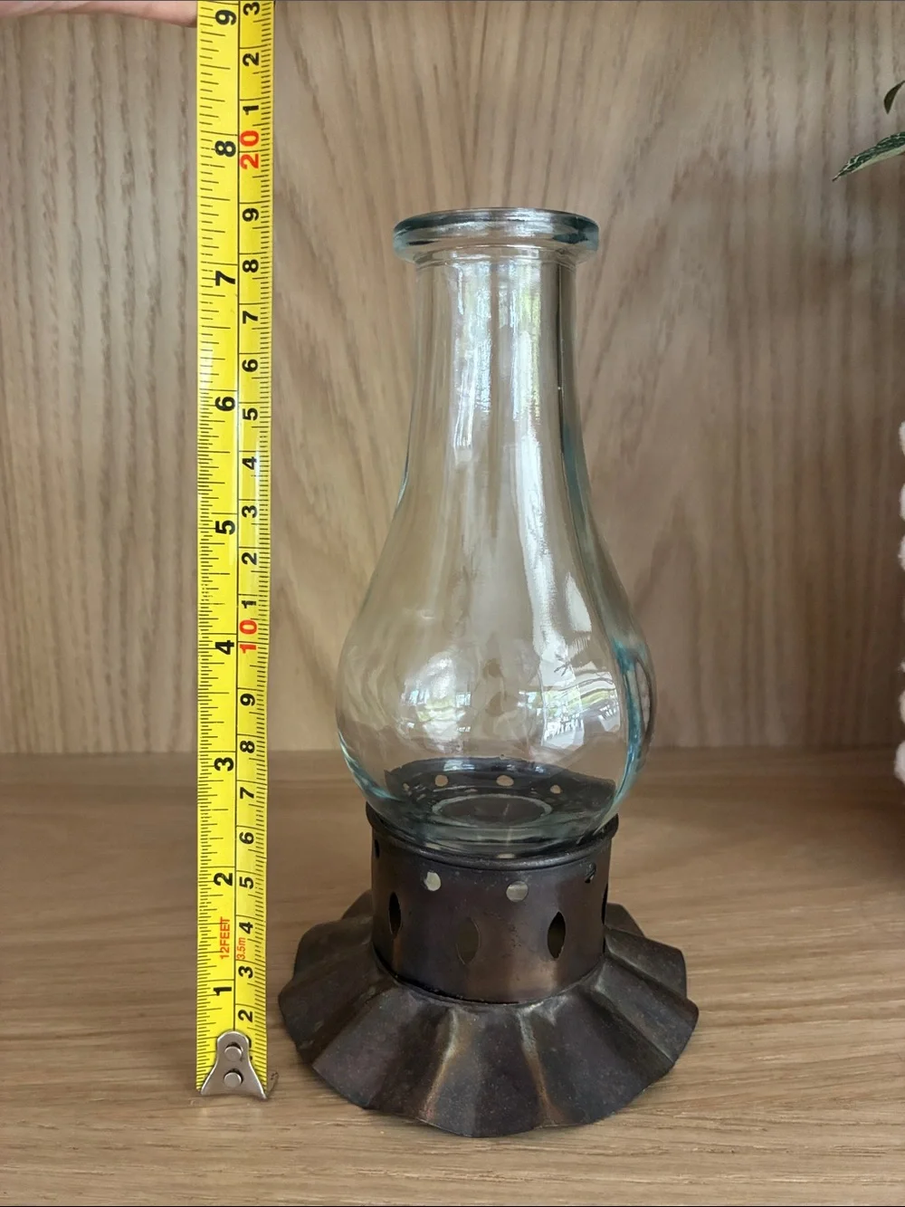 Vintage Metal and Glass Hurricane Lamp - Bud Vase