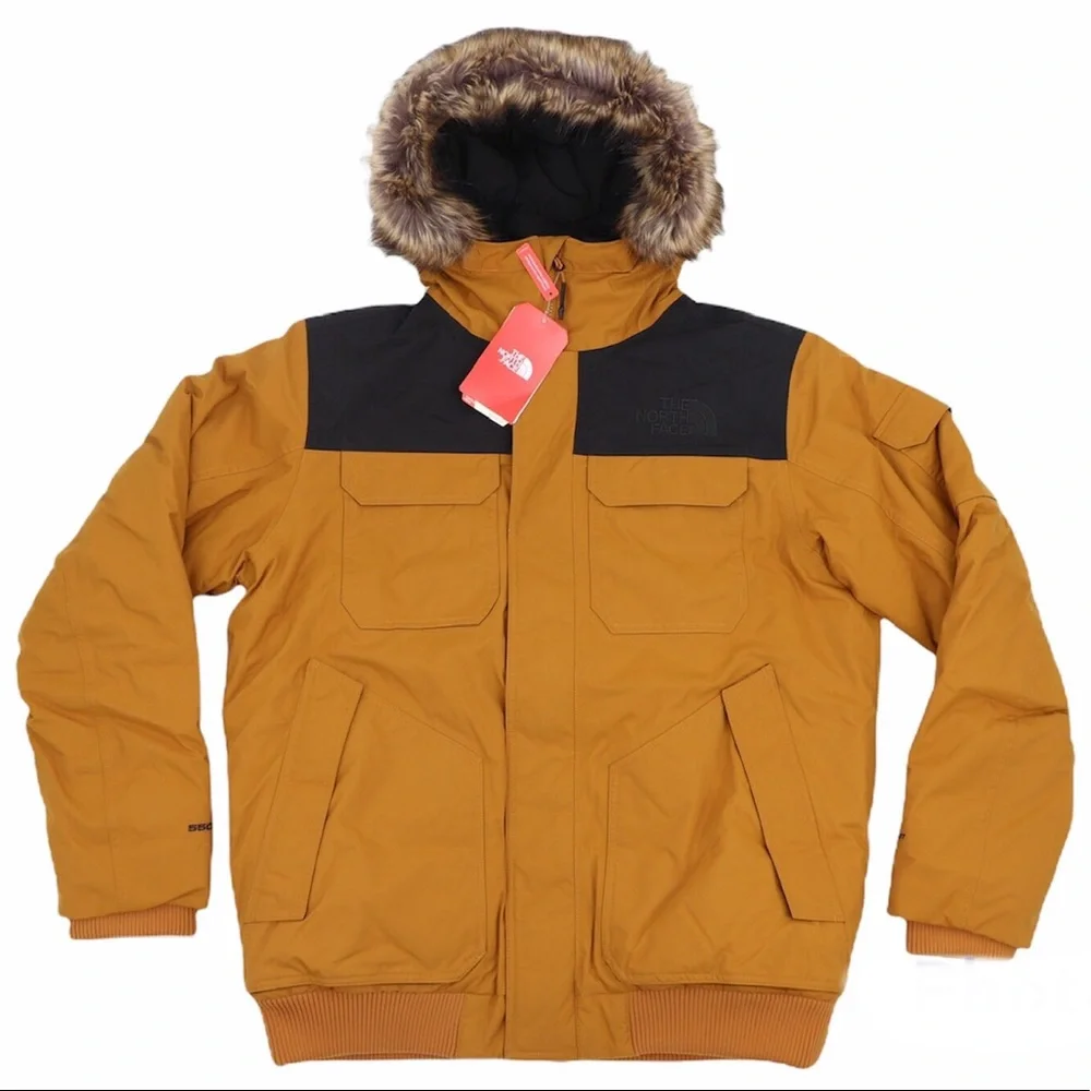 Brand New The North Face Men’s Gotham XL Hooded Down Jacket Timber Tan Black