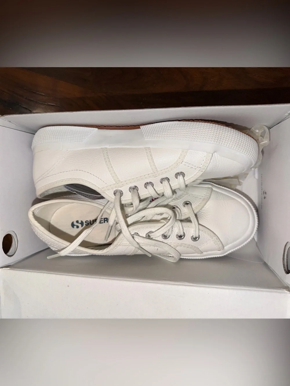 Superga White Leather Low-Top Lace-Up Sneakers for Women