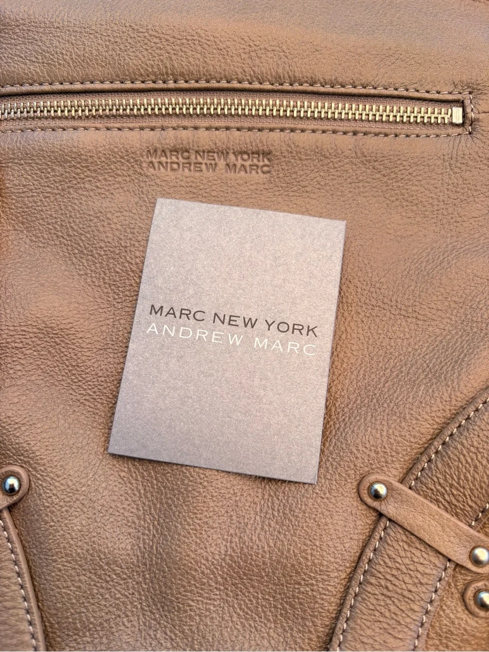 Andrew Marc Tan Pebbled Leather Hobo Shoulder Bag