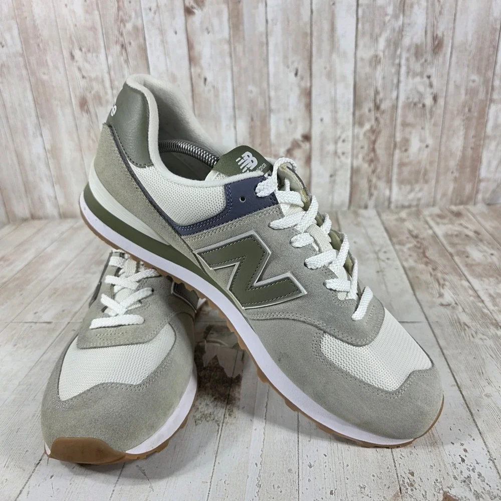 New Balance 574 Mens Sneakers Grey Olive Green U574FOD Low Top Shoes Size 12