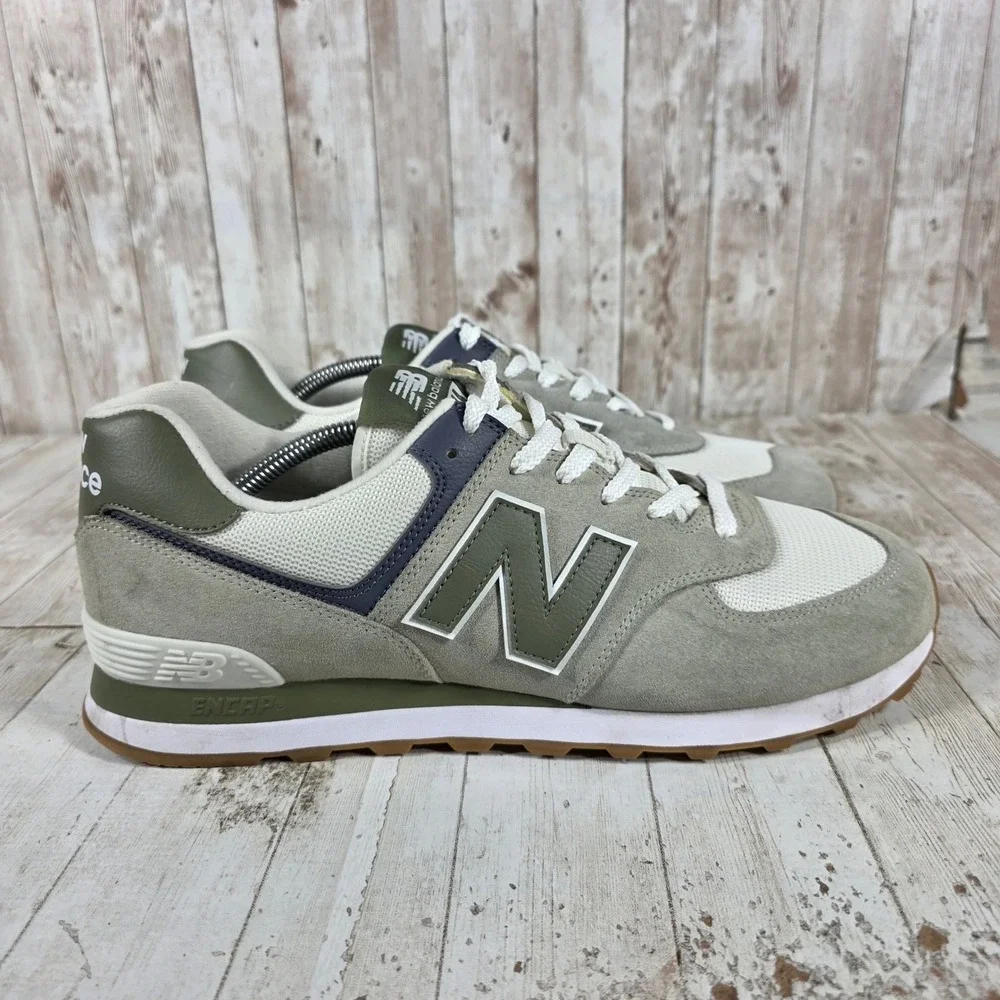 New Balance 574 Mens Sneakers Grey Olive Green U574FOD Low Top Shoes Size 12