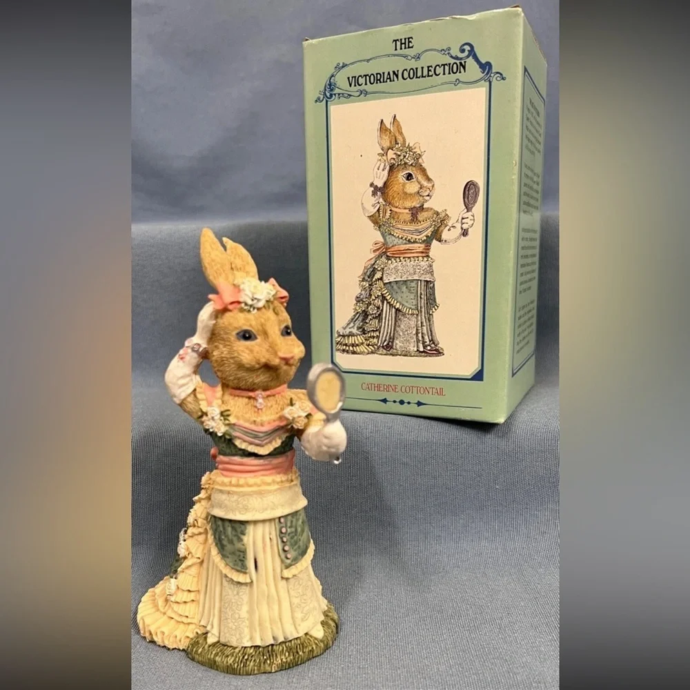 1994 The Victorian Collection Catherine CottonTail Rabbit Figurine with Mirror