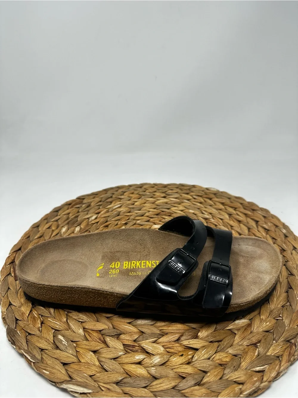 Birkenstock Ibiza Birko-Flor‎ Slide Sandals Black Patent Size 9 Narrow Women's
