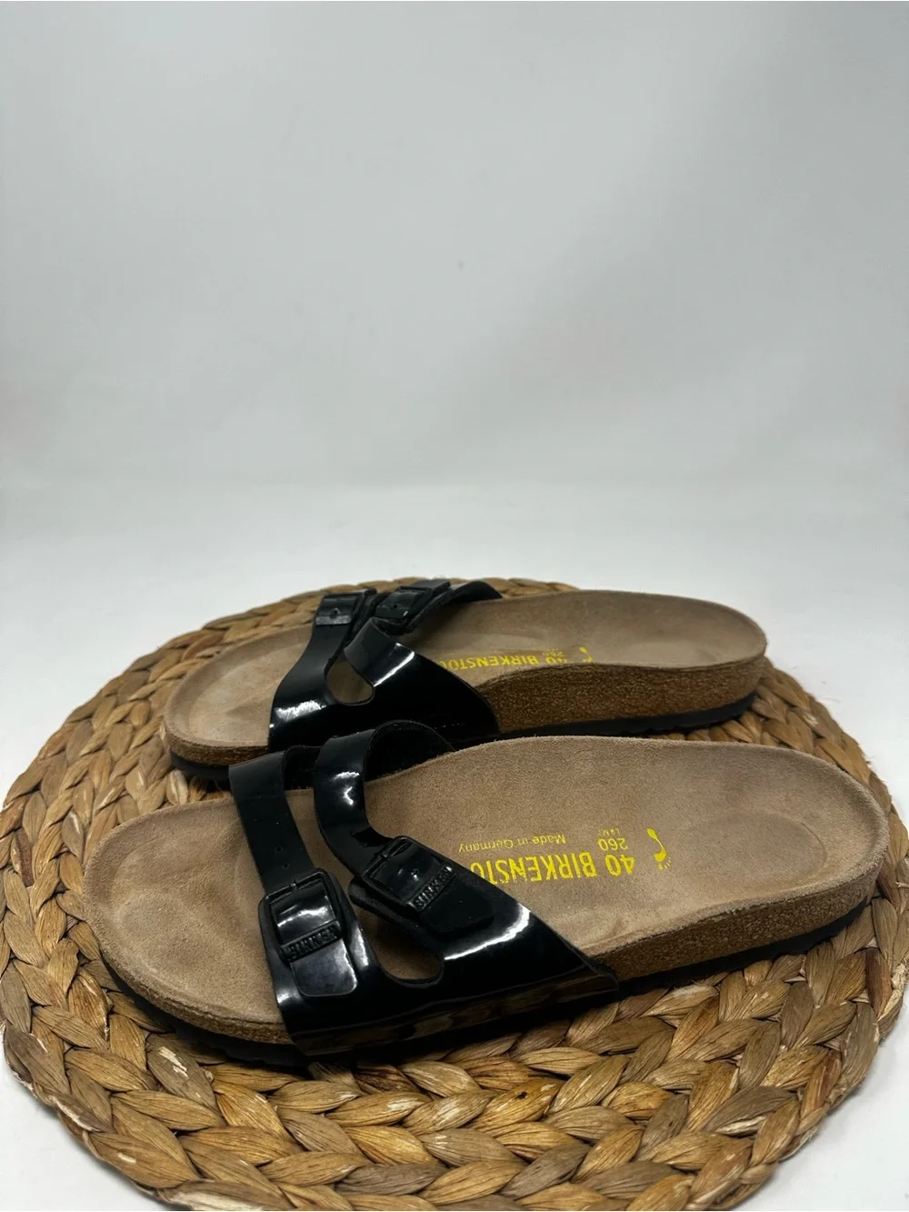 Birkenstock Ibiza Birko-Flor‎ Slide Sandals Black Patent Size 9 Narrow Women's