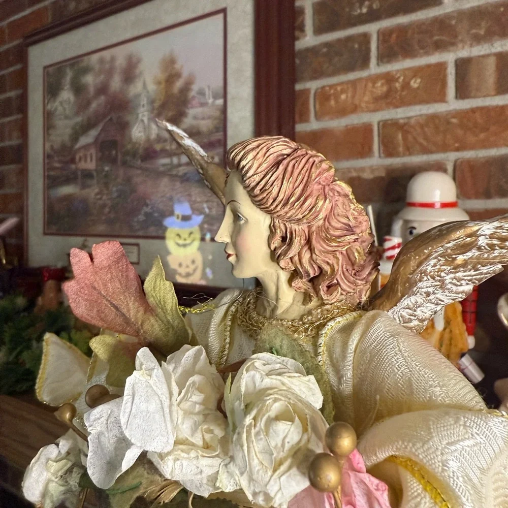 Vintage 1993 Large Porcelain Elegant Cream and Gold Angel Figurine