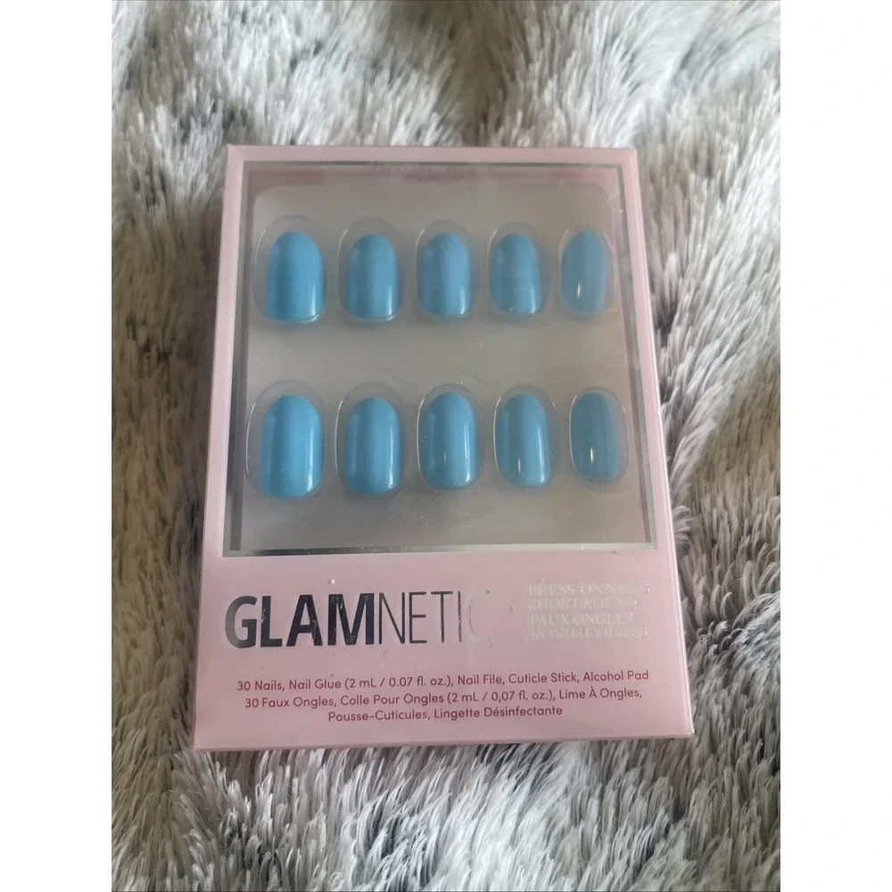 Glamnetic Azure Blue Short Round Press-On‎ Nails Full Cover Glue Included NIB