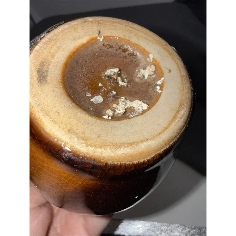 Vintage Studio Pottery Running Amber Brown Glazed Pottery Vase 5