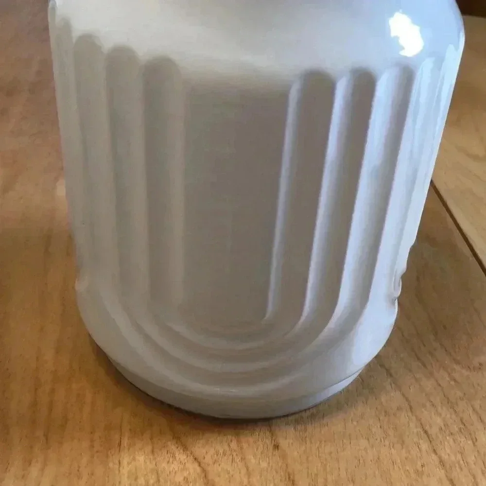 MCM painted glass vase.  8” tall.  White