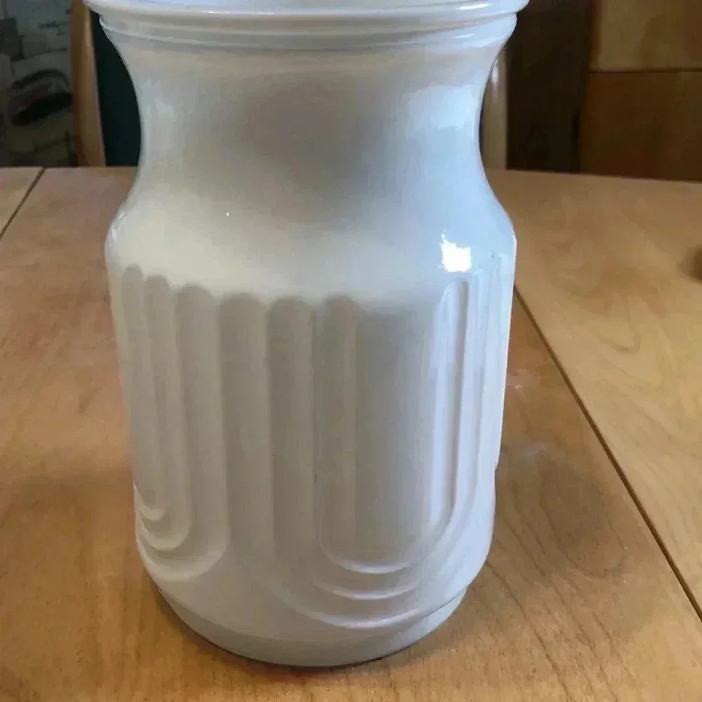 MCM painted glass vase.  8” tall.  White