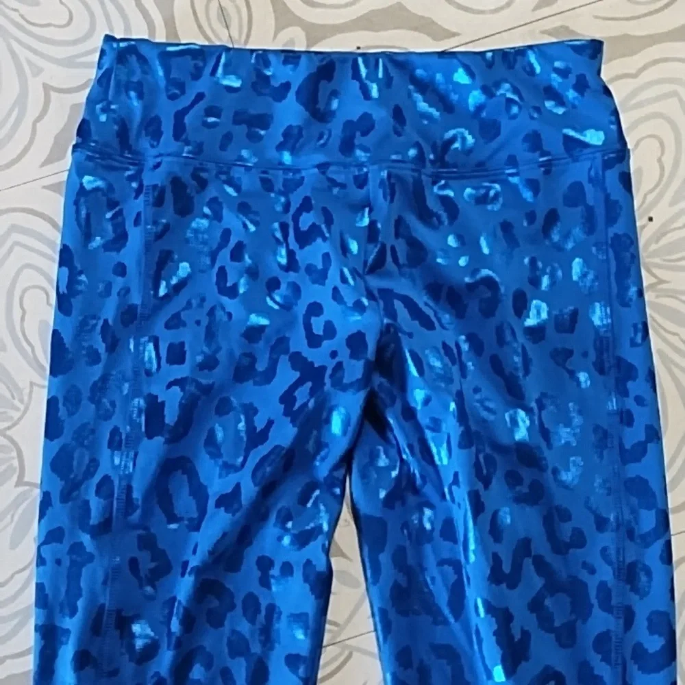 Girls Athletic Spandex Stretch Pants Electric Blue Leopard animal  sz 12 JUSTICE