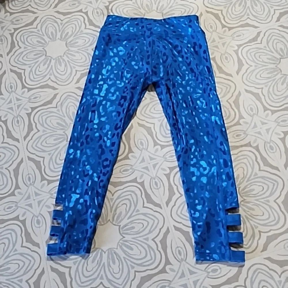 Girls Athletic Spandex Stretch Pants Electric Blue Leopard animal  sz 12 JUSTICE
