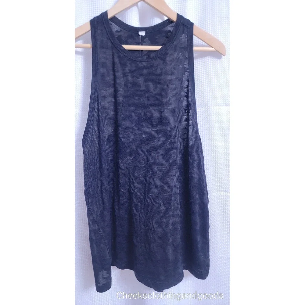 Lululemon 6 Miles Ahead Tank Black Camo Sheer Open Back Activewear W1ANGS