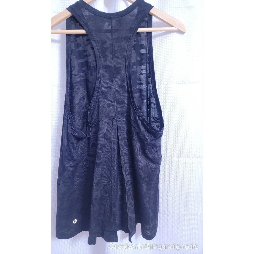 Lululemon 6 Miles Ahead Tank Black Camo Sheer Open Back Activewear W1ANGS