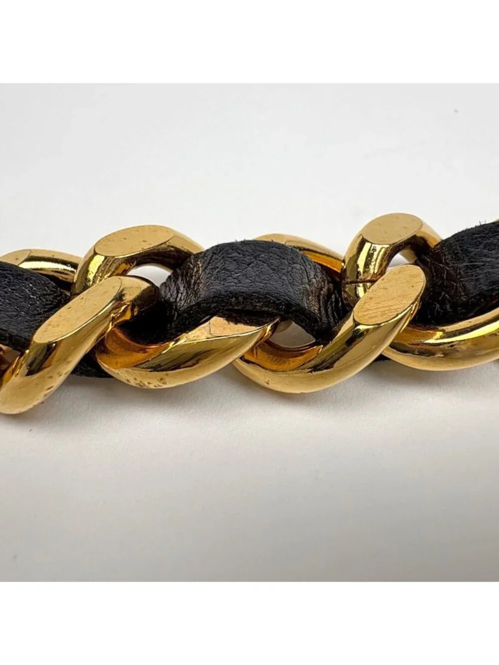 Chanel Belt CC Logo Chain Leather Gold Black