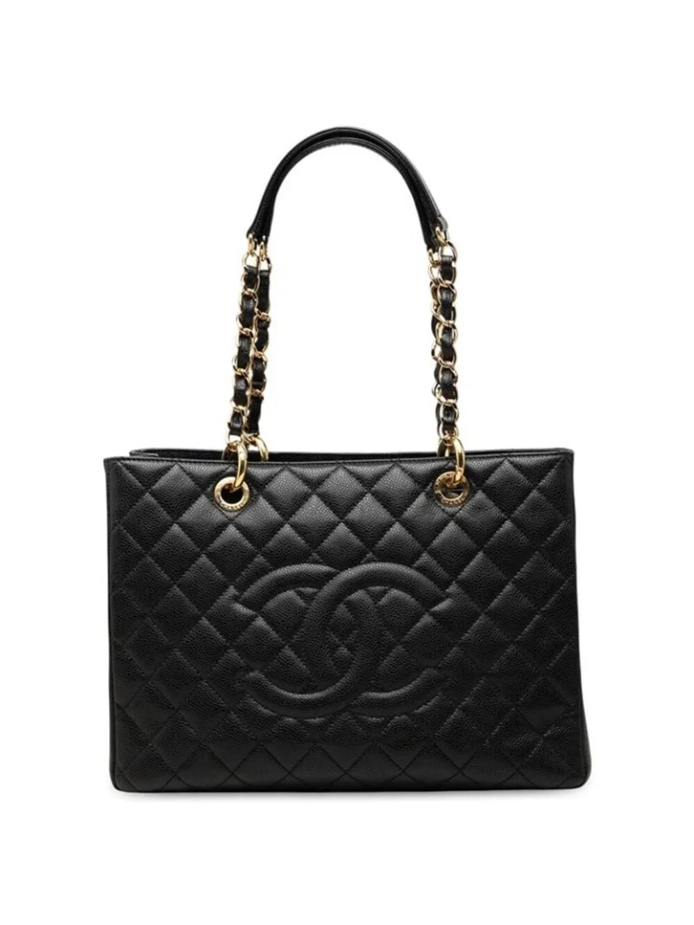 Chanel Quilted CC Logo Tote Black Caviar Leather