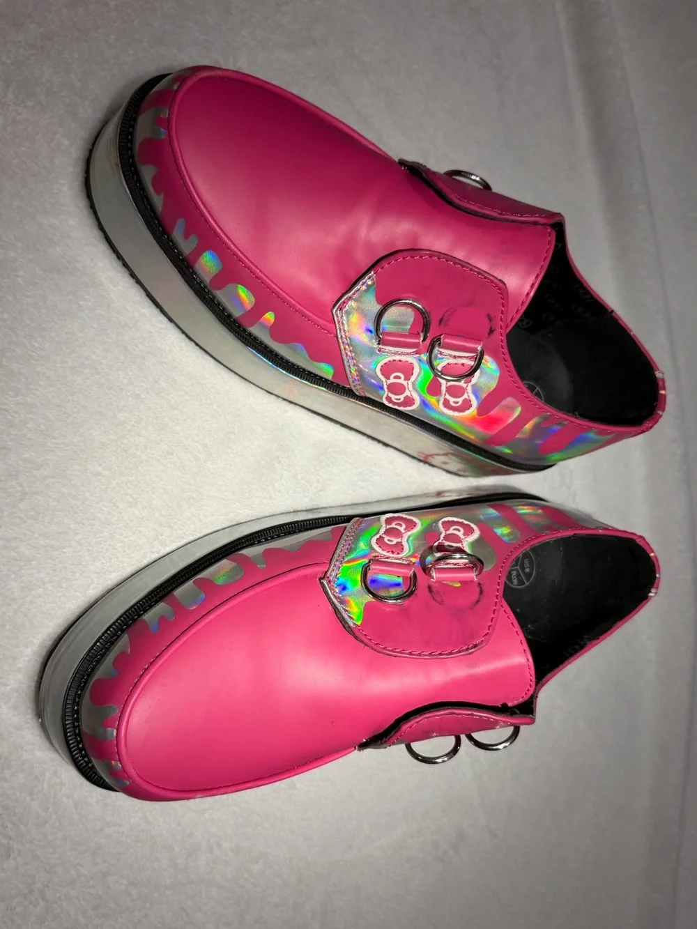 T.U.K Holographic Silver with Hot Pink Platform Shoes