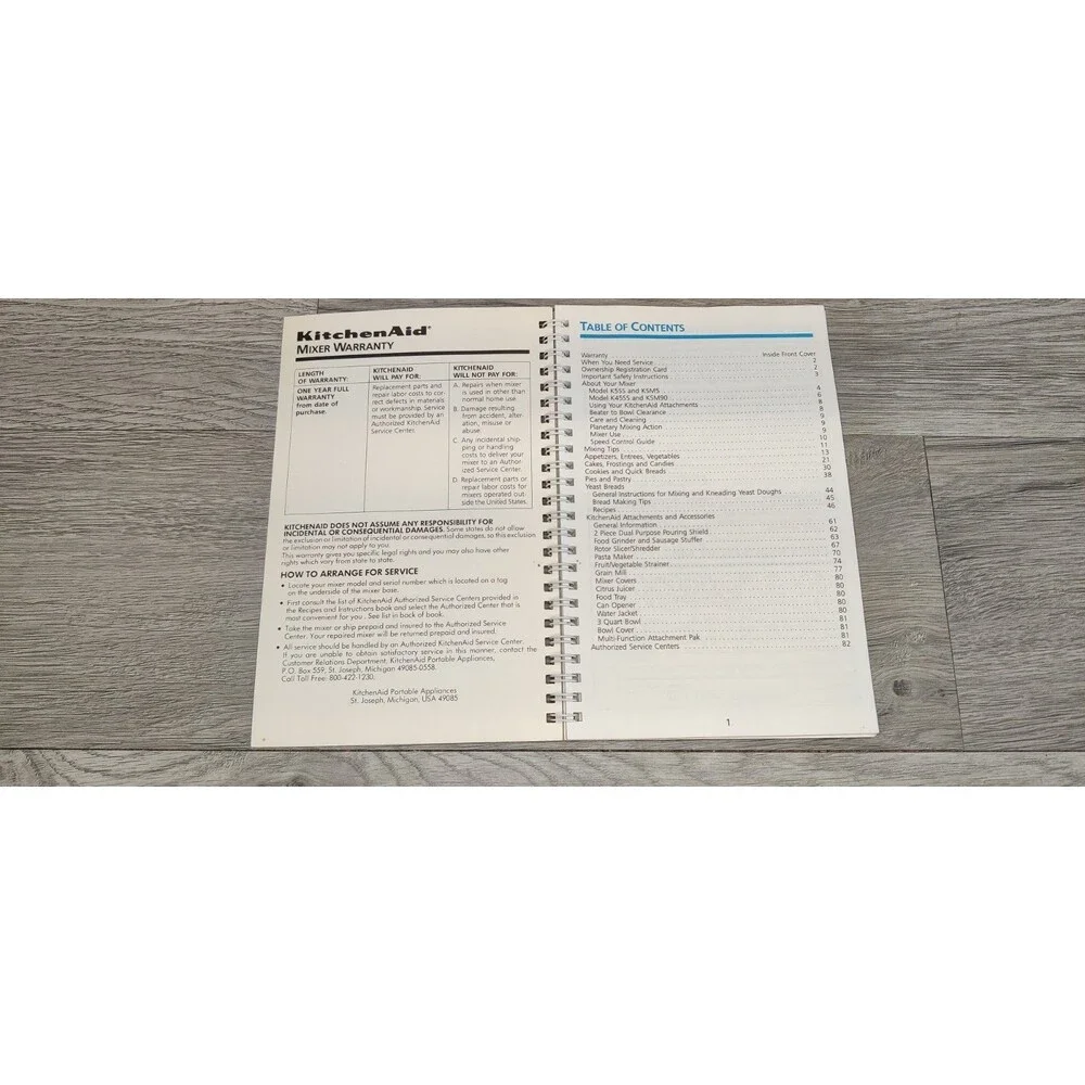 KitchenAid Mixers & Attachments Recipes & Instructions 1992 Spiral-Bound