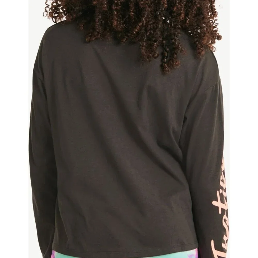 Justice Girls XS STRANGER THINGS Long Sleeve Black Henley Shirt SIZE 5-6 NEW