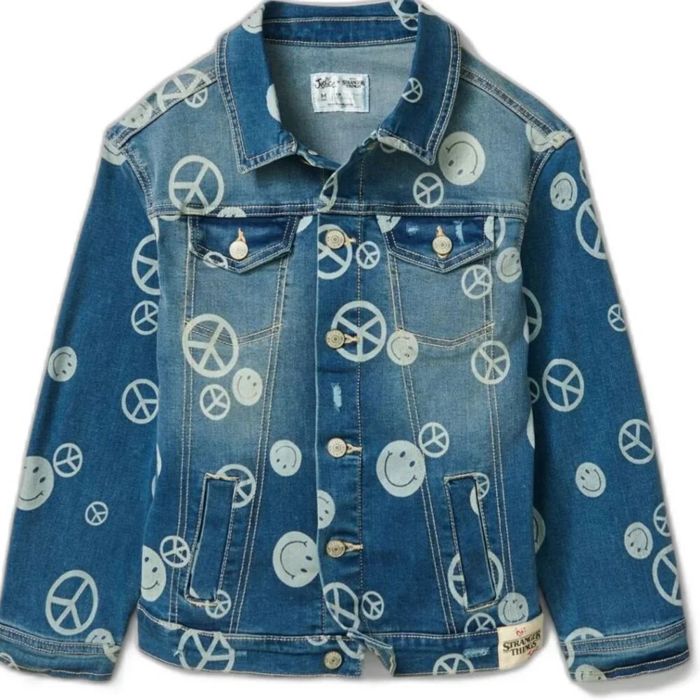 JUSTICE Girls S STRANGER THINGS Denim Jacket SIZE 7-8 NEW