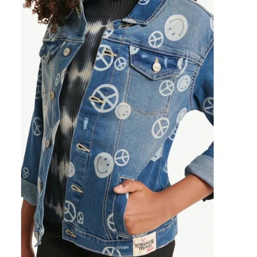 JUSTICE Girls S STRANGER THINGS Denim Jacket SIZE 7-8 NEW