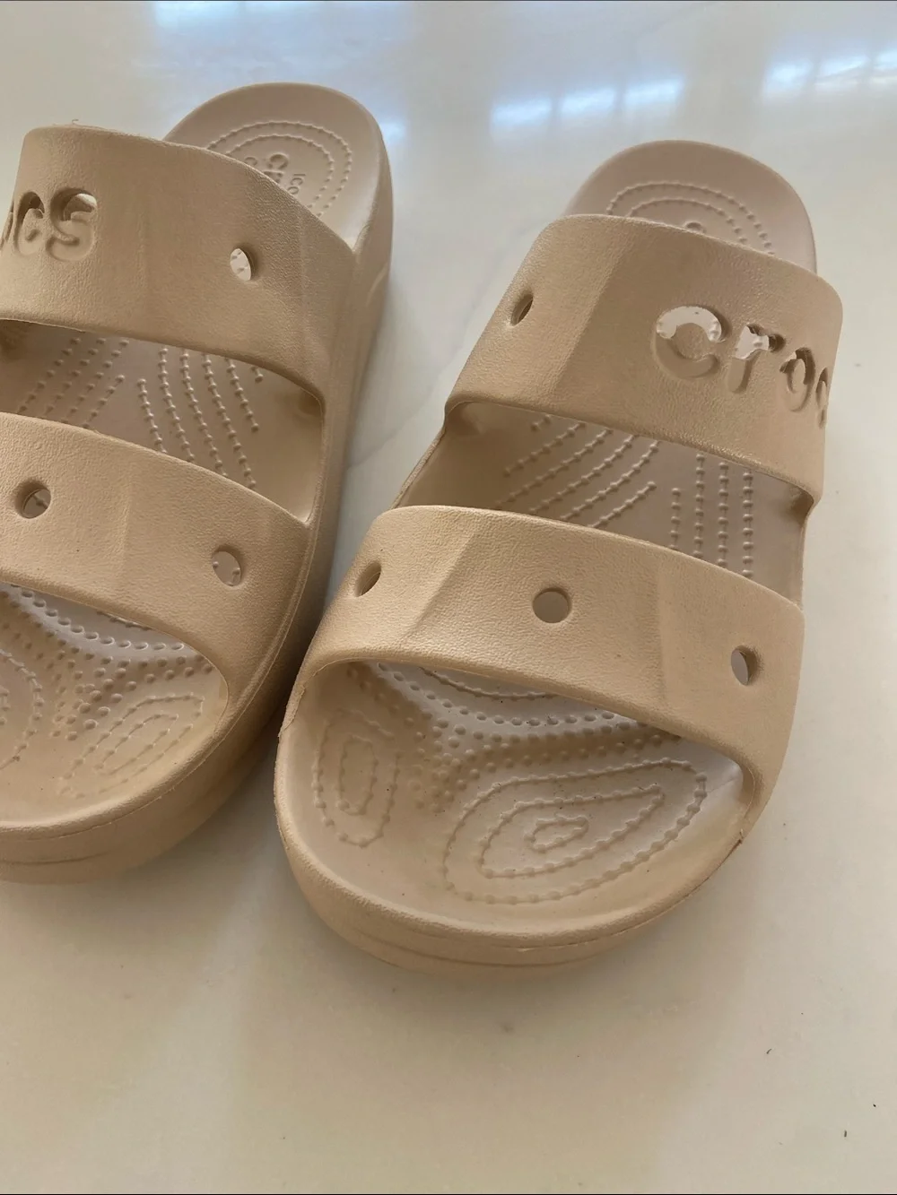 CROCS Kids Beige Dual-Strap Slide Sandals