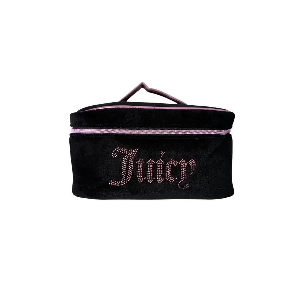 Juicy Couture Black Velour Rhinestone Travel Cosmetic Train Case NWT
