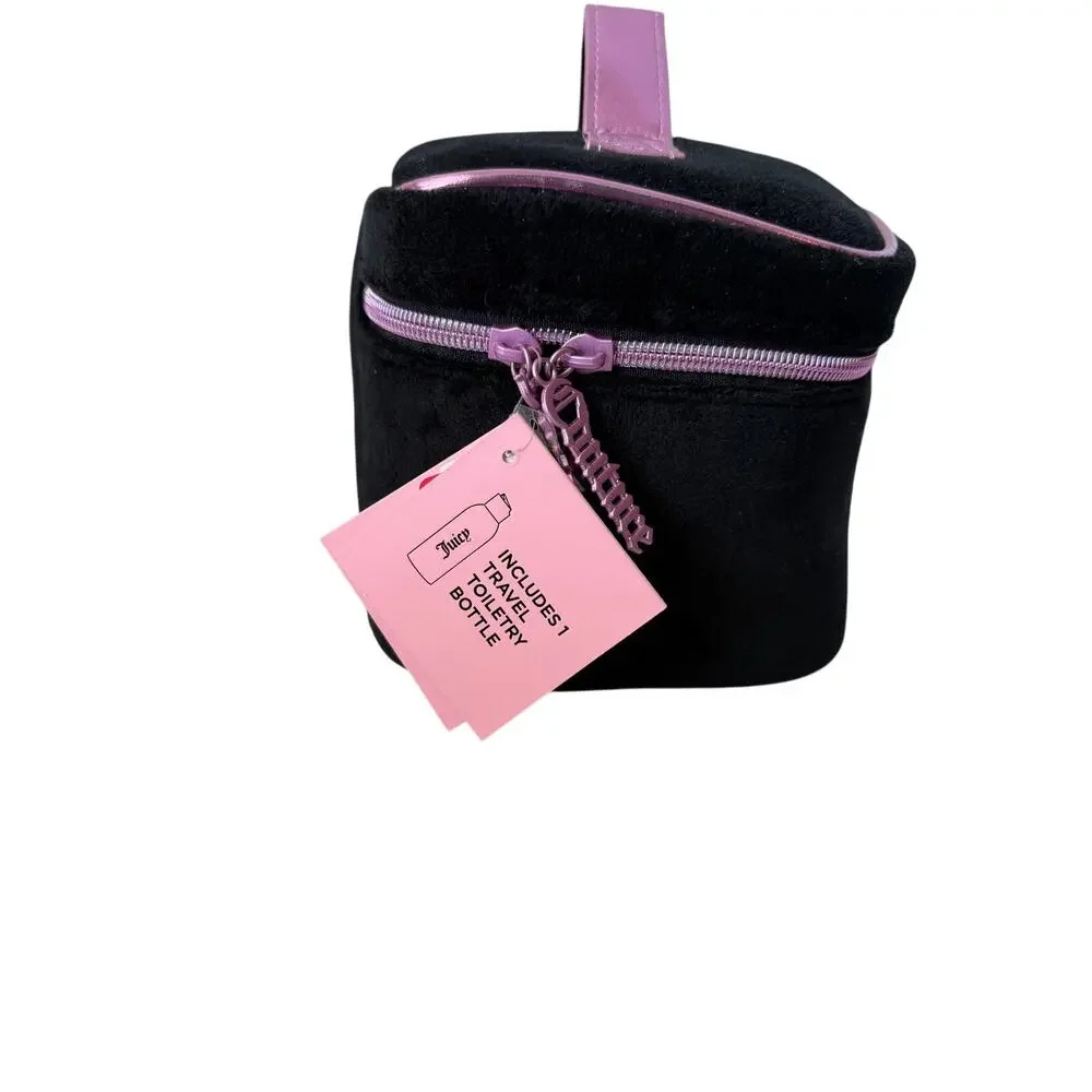 Juicy Couture Black Velour Rhinestone Travel Cosmetic Train Case NWT