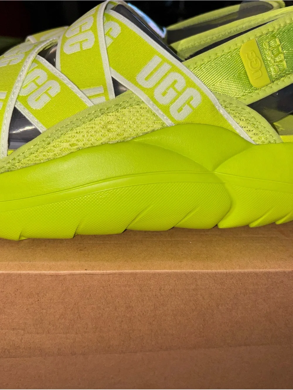 UGG Kids Neon Lime Slide Sandals with Logo Straps