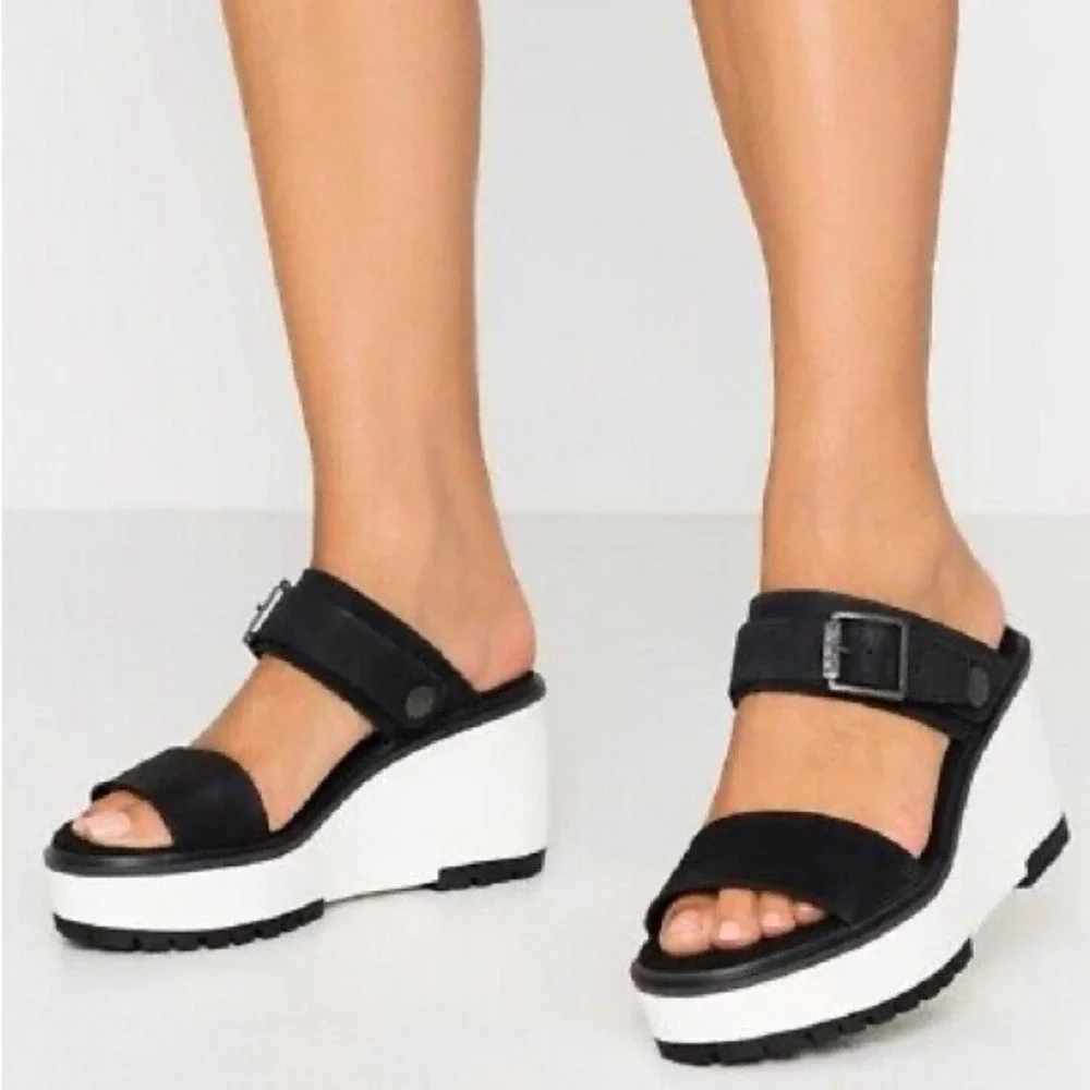 Timberland New Size‎ 9M Koralyn Sporty Wedge Sandals in Nubuck Black