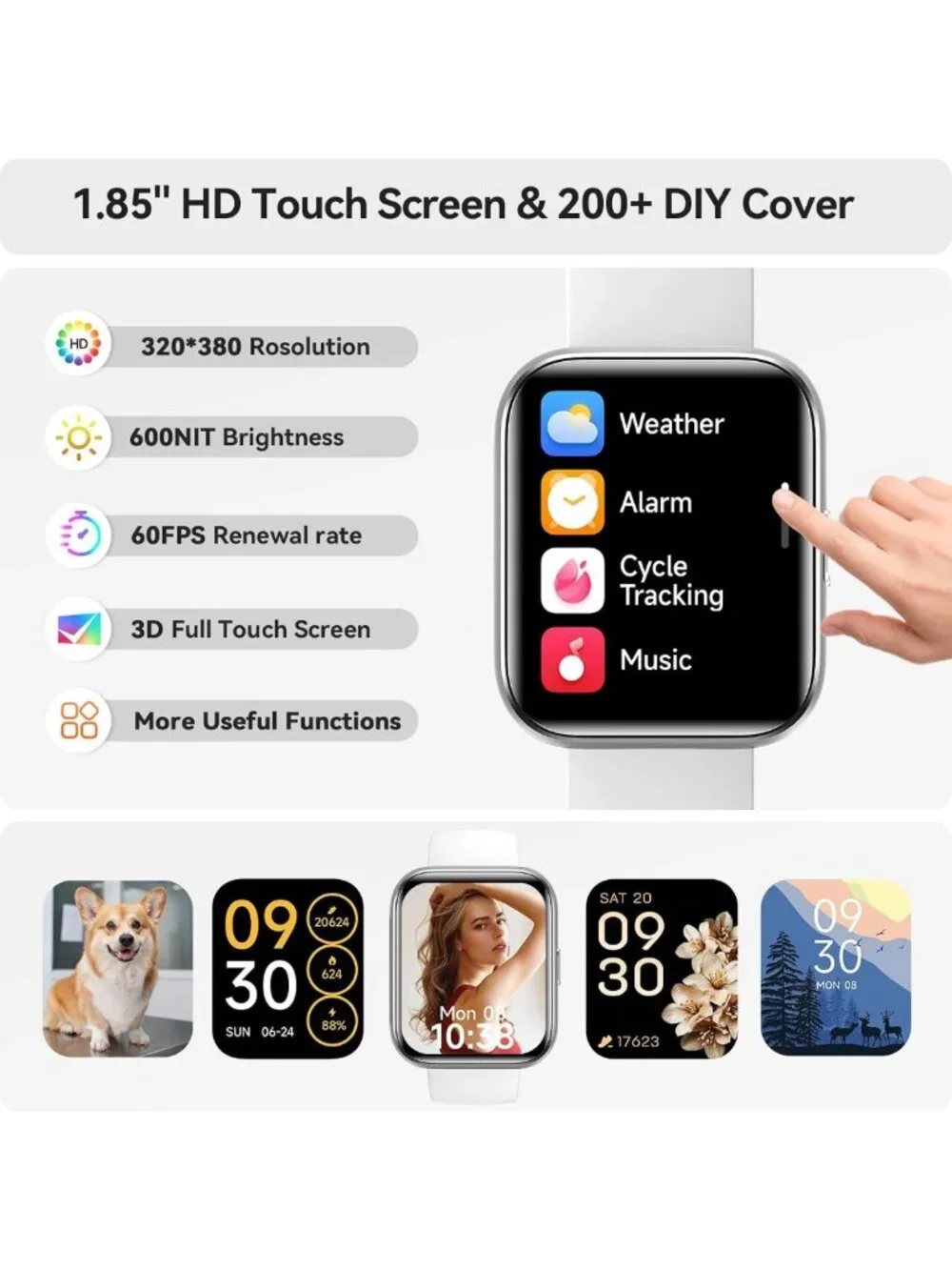 HD Smartwatch 1.85” for Fitness Tracking, Heart Rate Monitor, Waterproof, 120
