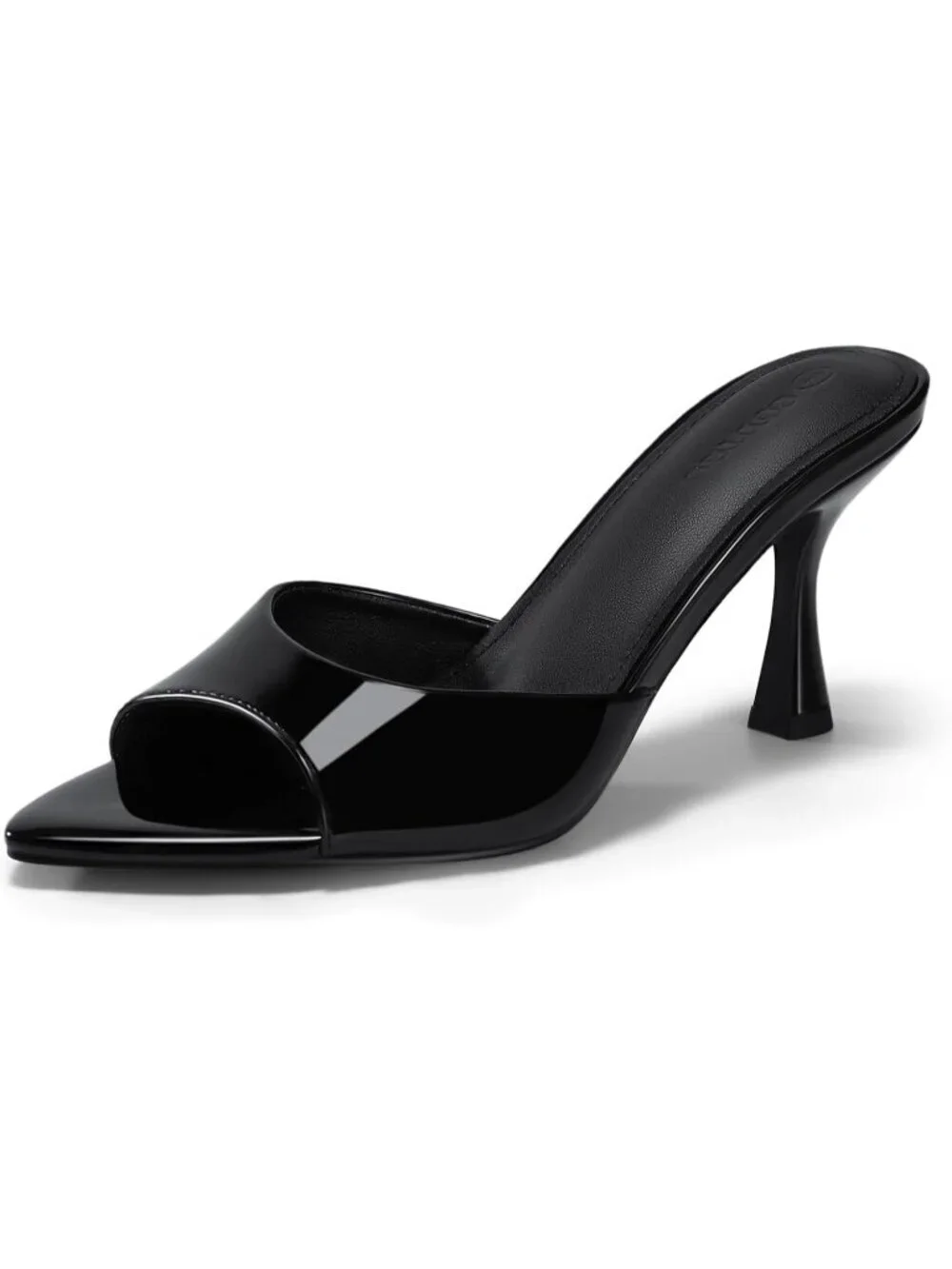 Women's Heeled Mules Pointed Peep Toe Black High Heels Slip On Backless Sandals