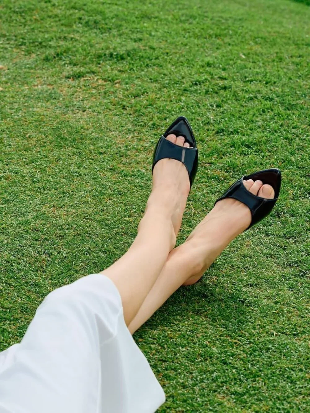 Women's Heeled Mules Pointed Peep Toe Black High Heels Slip On Backless Sandals