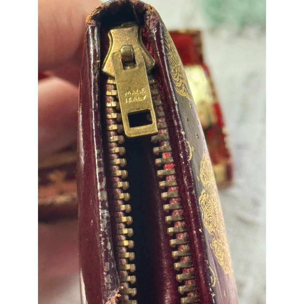 Vintage Italian Coin Purse Lipstick Holder Set‎ Ornate Gold Red